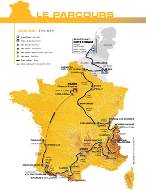 La carte du parcours du Tour de France 2010