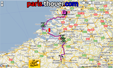 Het parcours van de eerste etappe van de Tour de France 2010 op Google Maps