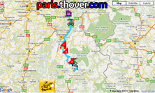 Het parcours van de tiende etappe van de Tour de France 2010 op Google Maps