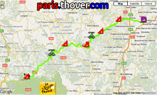 Het parcours van de twaalfde etappe van de Tour de France 2010 op Google Maps