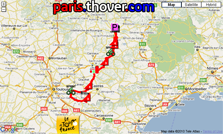 The route map of the thirteenth stage of the 2010 Tour de France on Google Maps