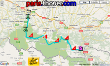 Het parcours van de zestiende etappe van de Tour de France 2010 op Google Maps