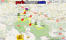 Het parcours van de zeventiende etappe van de Tour de France 2010 op Google Maps