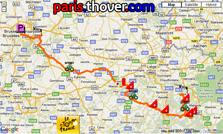 La carte du parcours de la deuxième étape du Tour de France 2010 sur Google Maps