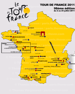 The preliminary map of the 2011 Tour de France route - © Thomas Vergouwen / www.velowire.com