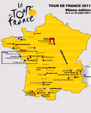 La carte provisoire du parcours du Tour de France 2011 -  Thomas Vergouwen / www.velowire.com