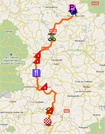 The map with the race route of the tenth stage of the Tour de France 2011 op Google Maps
