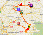 La carte du parcours de la onzième étape du Tour de France 2011 sur Google Maps