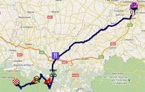 The map with the race route of the twelfth stage of the Tour de France 2011 op Google Maps