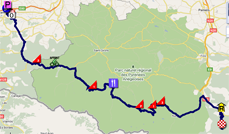 De kaart met het parcours van de veertiende etappe van de Tour de France 2011 op Google Maps