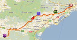 De kaart met het parcours van de vijftiende etappe van de Tour de France 2011 op Google Maps