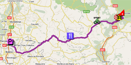 De kaart met het parcours van de zestiende etappe van de Tour de France 2011 op Google Maps