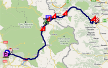 The map with the race route of the seventeenth stage of the Tour de France 2011 op Google Maps