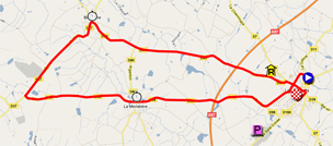 De kaart met het parcours van de tweede etappe van de Tour de France 2011 op Google Maps