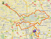 The map with the race route of the 21st stage of the Tour de France 2011 op Google Maps