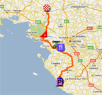 The map with the race route of the third stage of the Tour de France 2011 op Google Maps