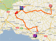 De kaart met het parcours van de vierde etappe van de Tour de France 2011 op Google Maps
