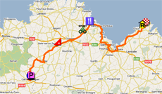 The map with the race route of the fifth stage of the Tour de France 2011 op Google Maps