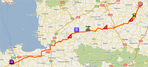 La carte du parcours de la sixime tape du Tour de France 2011 sur Google Maps