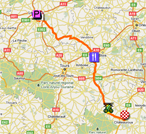 De kaart met het parcours van de zevende etappe van de Tour de France 2011 op Google Maps