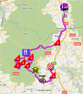 De kaart met het parcours van de negende etappe van de Tour de France 2011 op Google Maps