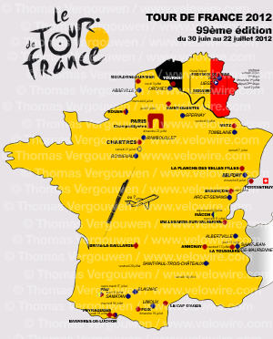 De voorlopige kaart van het parcours van de Tour de France 2012 - © Thomas Vergouwen / www.velowire.com