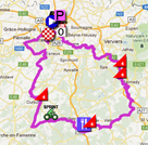 De kaart met het parcours van de eerste etappe van de Tour de France 2012 op Google Maps