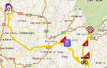 The map with the race route of the tenth stage of the Tour de France 2012 on Google Maps