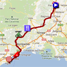 The map with the race route of the thirteenth stage of the Tour de France 2012 on Google Maps