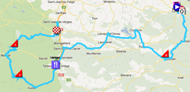The map with the race route of the fourteenth stage of the Tour de France 2012 on Google Maps