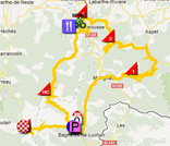 De kaart met het parcours van de zeventiende etappe van de Tour de France 2012 op Google Maps