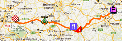 The map with the race route of the second stage of the Tour de France 2012 on Google Maps