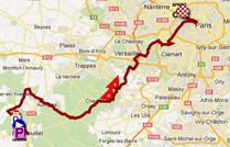 De kaart met het parcours van de twintigste etappe van de Tour de France 2012 op Google Maps