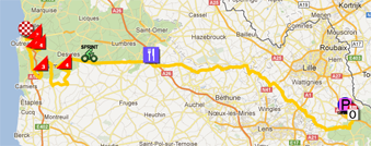 The map with the race route of the third stage of the Tour de France 2012 on Google Maps