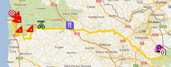 De kaart met het parcours van de derde etappe van de Tour de France 2012 op Google Maps