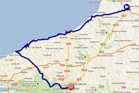 The map with the race route of the fourth stage of the Tour de France 2012 on Google Maps