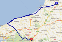 De kaart met het parcours van de vierde etappe van de Tour de France 2012 op Google Maps