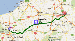 La carte du parcours du début de la cinquième étape du Tour de France 2012 sur Google Maps