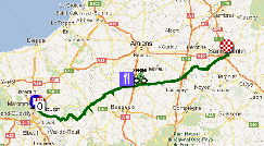 De kaart met het parcours van de vijfde etappe van de Tour de France 2012 op Google Maps