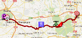 The map with the race route of the sixth stage of the Tour de France 2012 on Google Maps