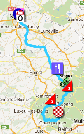 The map with the race route of the seventh stage of the Tour de France 2012 on Google Maps
