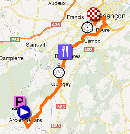 De kaart met het parcours van de negende etappe van de Tour de France 2012 op Google Maps