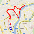 De kaart met het parcours van de proloog van de Tour de France 2012 op Google Maps