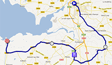 De kaart met het parcours van de elfde etappe van de Tour de France 2013 op Google Maps