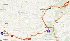 De kaart met het parcours van de zestiende etappe van de Tour de France 2013 op Google Maps