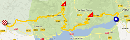 La carte du parcours de la dix-septime tape du Tour de France 2013 sur Google Maps