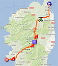 De kaart met het parcours van de tweede etappe van de Tour de France 2013 op Google Maps