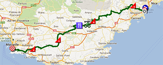 De kaart met het parcours van de vijfde etappe van de Tour de France 2013 op Google Maps