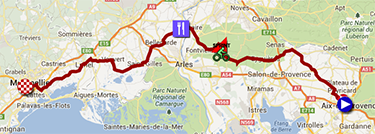 The map with the race route of the sixth stage of the Tour de France 2013 on Google Maps
