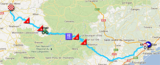 De kaart met het parcours van de zevende etappe van de Tour de France 2013 op Google Maps